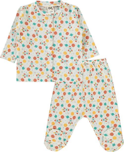 Erkek Bebek Pijama Takımı 1-6 Ay Ekru