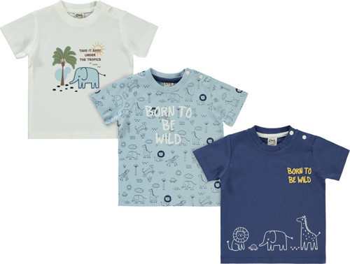 Erkek Bebek 3'lü Tişört Set 6-18 Ay Lacivert