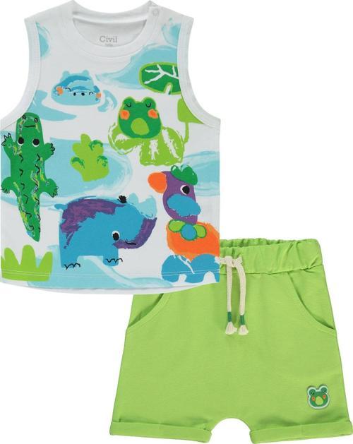 Erkek Bebek Şortlu Takım 6-18 Ay Beyaz