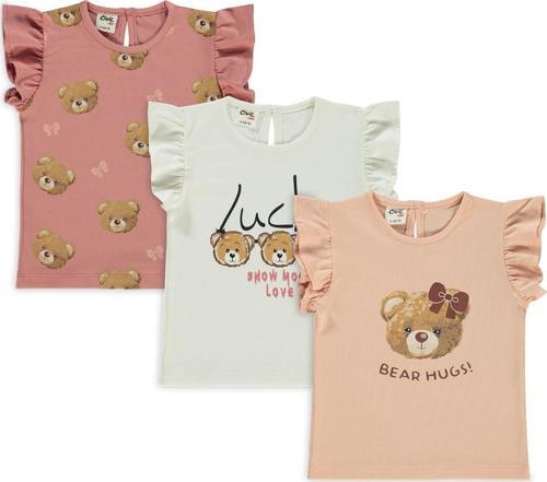Kız Bebek 3'lü Tişört Set 6-18 Ay Somon