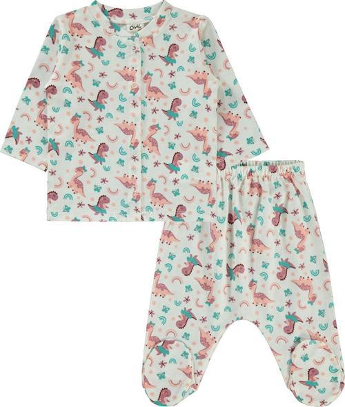 Kız Bebek Pijama Takımı 1-6 Ay Ekru
