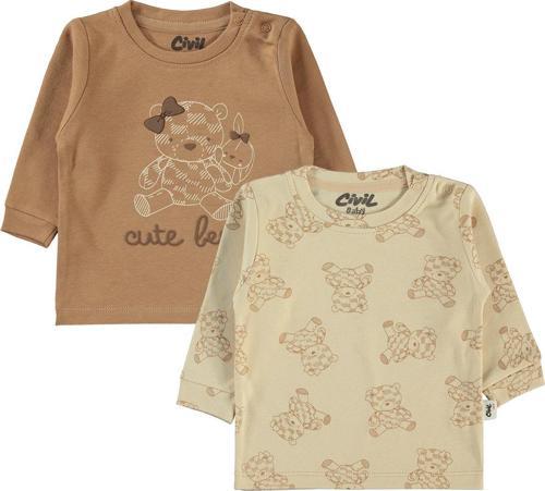 Kız Bebek 2'li Sweatshirt 6-18 Ay Kahve