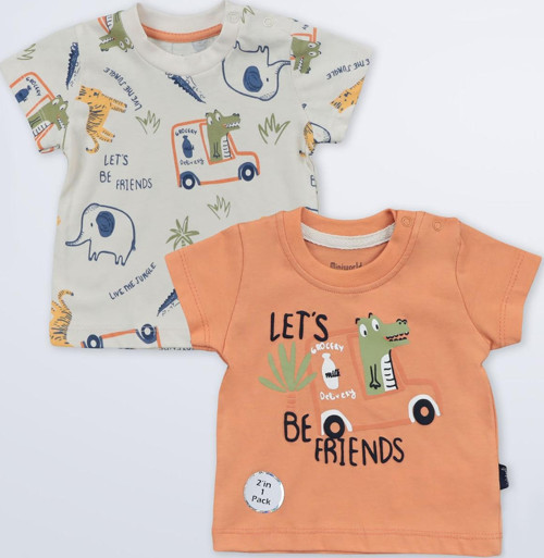 Erkek Bebek 2'li Tişört 3-12 Ay Açık Tarçın