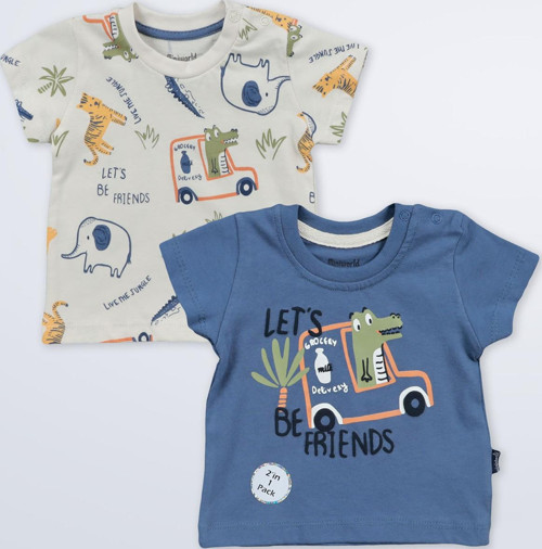 Erkek Bebek 2'li Tişört 3-12 Ay İndigo