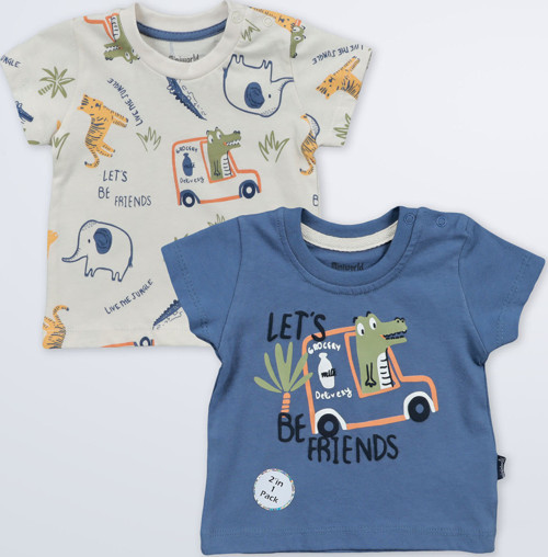 Erkek Bebek 2'li Tişört 3-12 Ay İndigo
