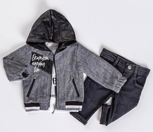 Erkek Bebek 3'lü Takım 6-18 Ay Gri