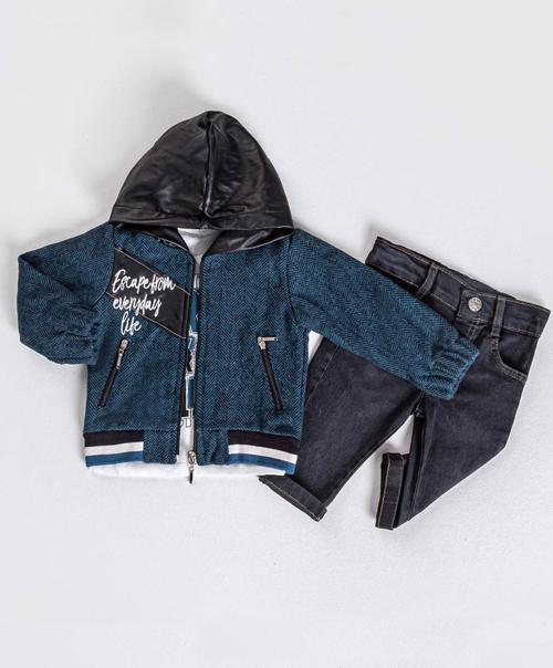 Erkek Bebek 3'lü Takım 6-18 Ay Petrol