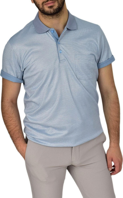 Erkek Polo Yaka Jakarlı Cepli Tişört R7520 BGL-ST03793