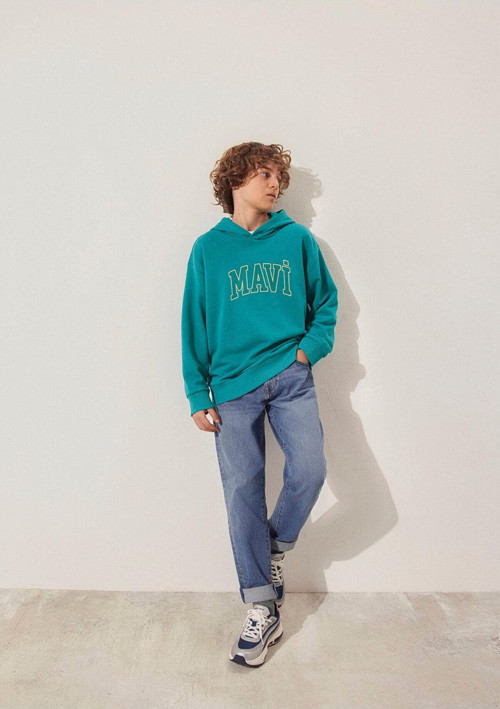 Logo Baskılı Kapüşonlu Yeşil Sweatshirt 6S10113-32449