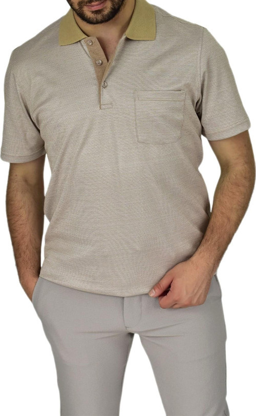 Erkek Polo Yaka Jakarlı Cepli Tişört R7520 BGL-ST03793