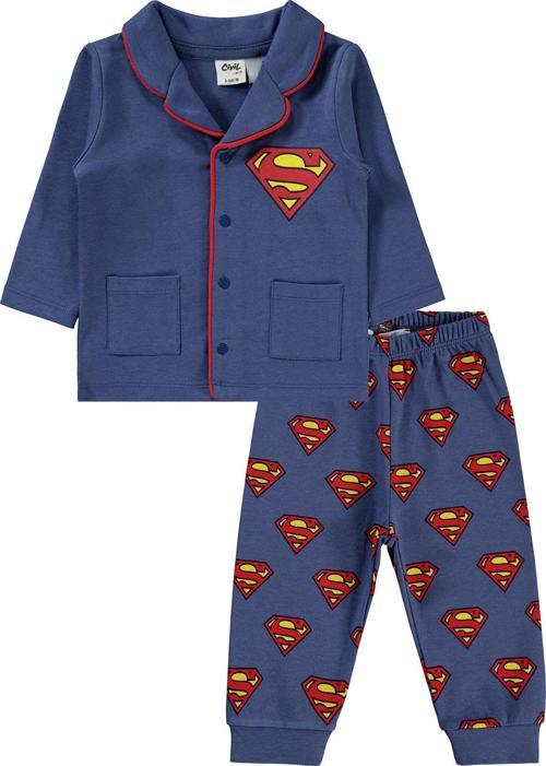 Süperman Erkek Bebek Pijama Takımı 6-18 Ay İndigo