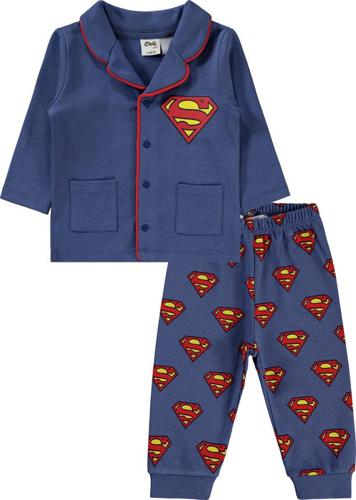 Süperman Erkek Bebek Pijama Takımı 6-18 Ay İndigo