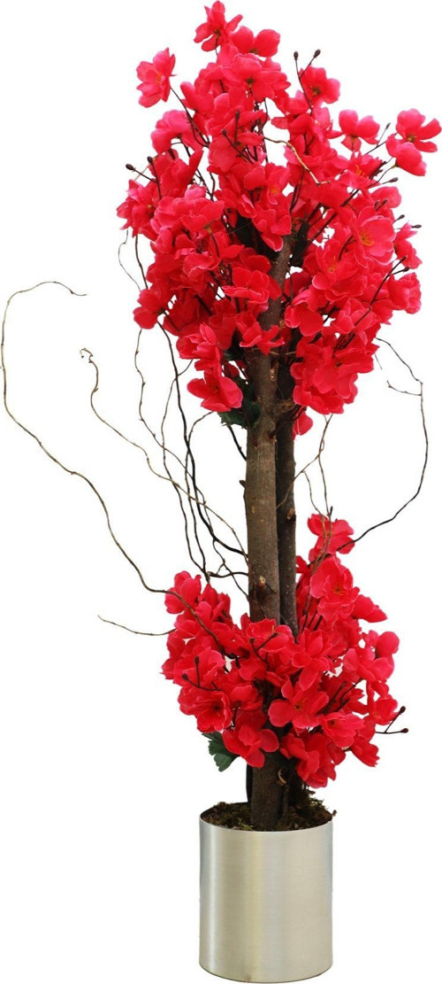 Kırmızı Bahar Dalı 100 Cm 12X12 Metal Saksı