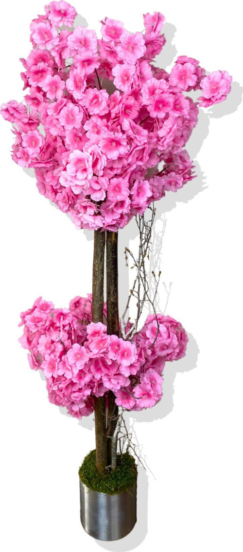 Lüx Pembe Bahar Dalı 100 Cm Metal Saksı