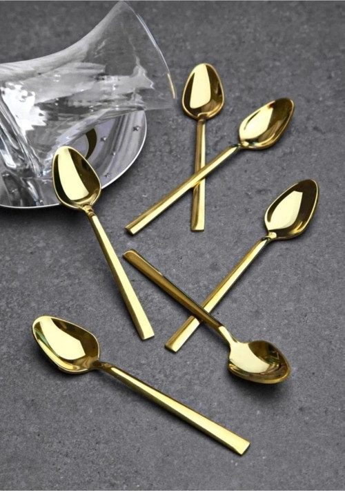 6'lı Paslanmaz Çelik 18/10 Titanyum Gold Çay Kaşığı - Kaşık