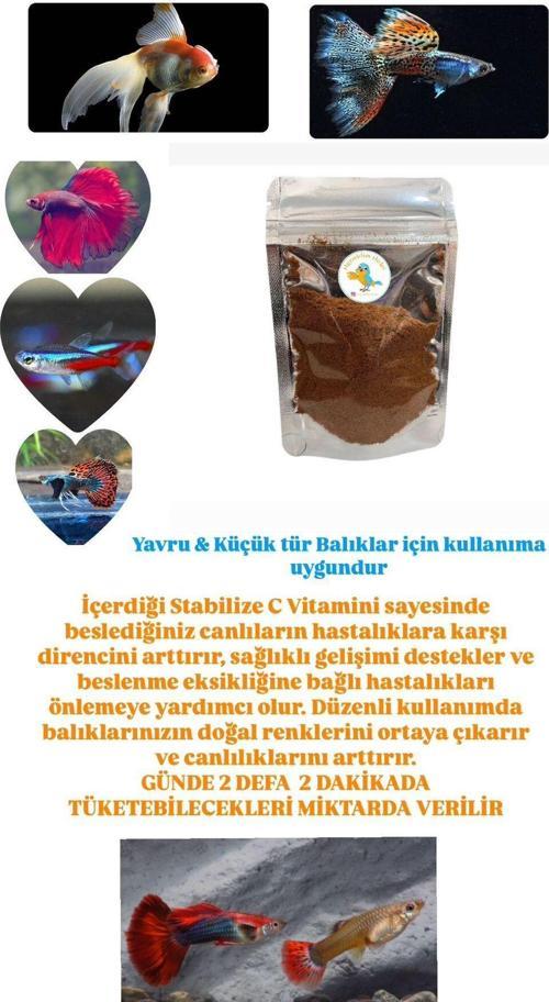 Yavru Balık Büyütme Yemi, Ekstra Protein, Spirulina Ve Artemialı 25 Gram