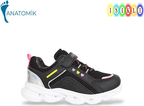 1532 Anatomik Taban Işıklı Çocuk Spor Ayakkabı - NKT01532-siyah gümüş-27