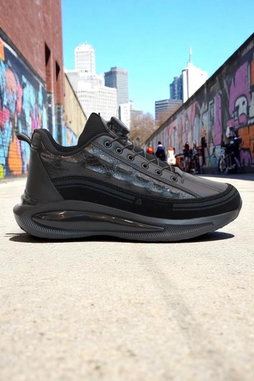 2190-Jamper Anatomik Tabanlı Otomatik Bağcıklı Erkek Sneakers Ayakkabı - NKT02190-siyah-40