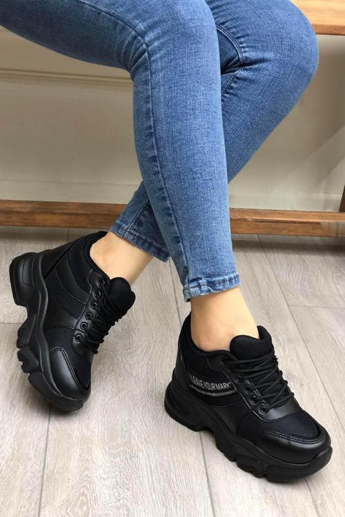 2069 Anatomik Gizli Dolgu Tabanlı Kadın Sneakers Ayakkabı - NKT02069-siyah-37