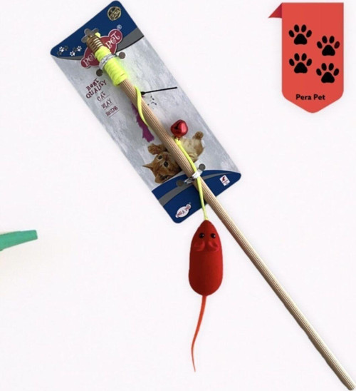 Fareli Kedi Oltası Özel Üretim Ses Çıkaran Oyuncaklı Ve Zilli Ahşap Sap Kedi Oyuncağı