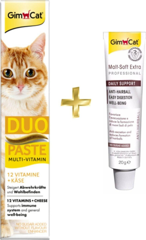 Duo Paste Peynirli Vitamin Paste 50gr + Anti-hairball Malt Kedi Tüy Yumağı Macunu 20gr