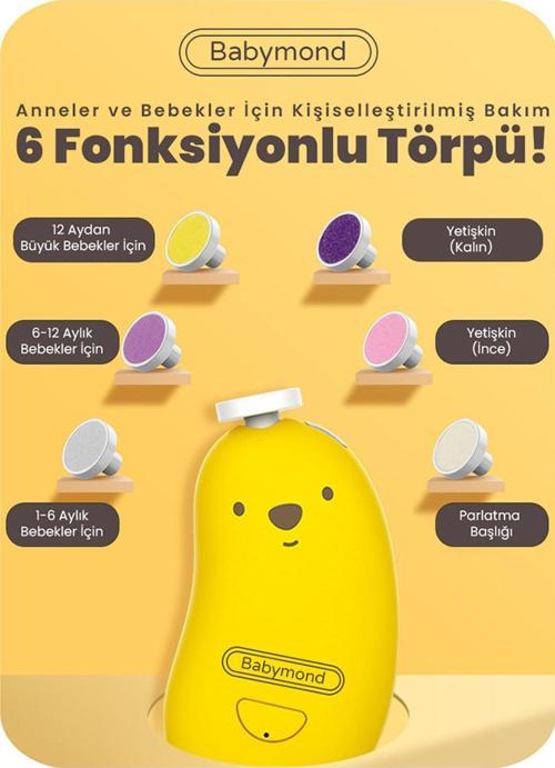 Yenidoğan Bebek /Yetişkin 6 Başlıklı Işıklı Elektirikli(Sarjlı) Manikür Tırnak Törpüsü Cute Bear
