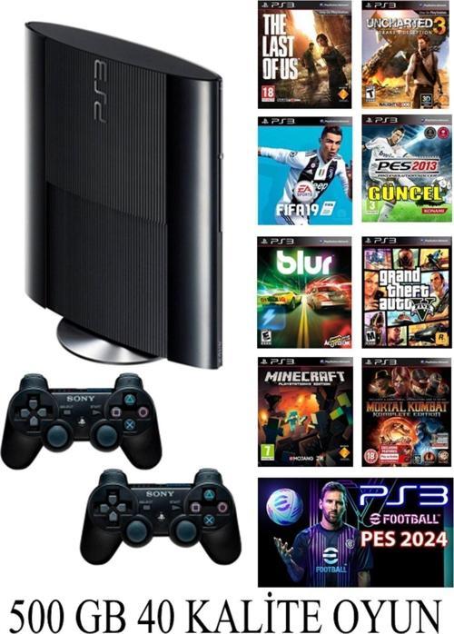 Sony Playstation 3 Süper Slim 500 Gb ( Yenilenmiş ) 2 Kablosuz Kol 40 Dijital Oyun Garantili Ürün