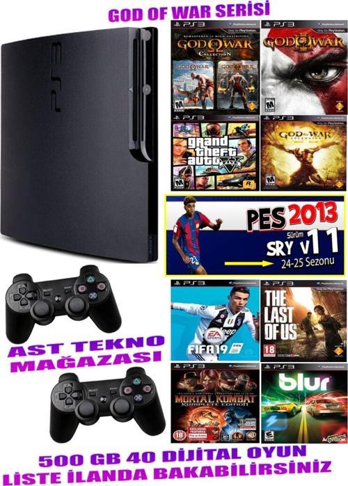 Sony Playstation 3 Slim 500 Gb ( Yenilenmiş ) 2 Kablosuz Kol 40 Dijital Oyun Garantili Ürün