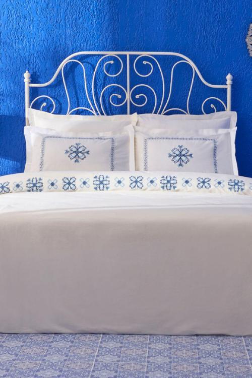 Clarissa Nakışlı %100 Pamuk Çift Kişilik Nevresim Takımı Beyaz