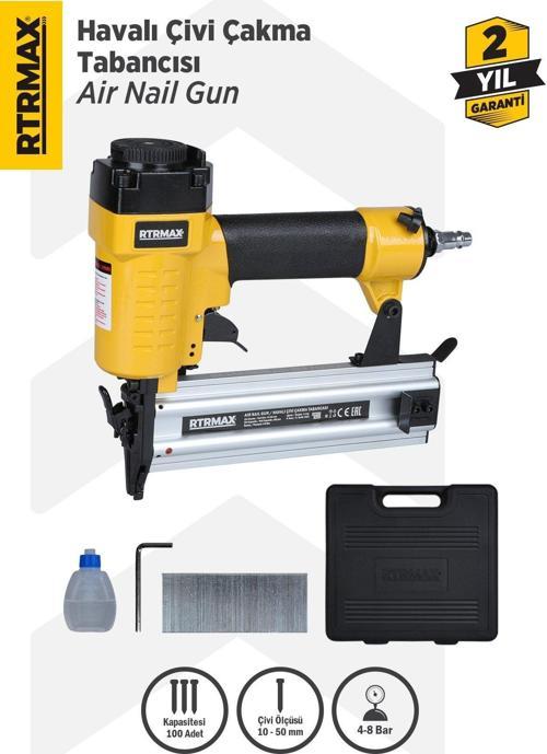 RTM0138 Havalı Çivi Çakma Tabancası 10-50 mm Çantalı