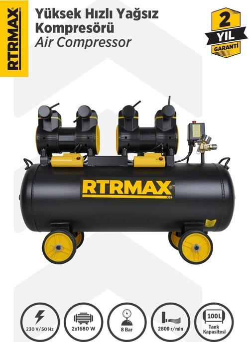 RTM7460 Yüksek Hızlı Yağsız Hava Kompresörü 100 Lt 4.0 Hp 8 Bar