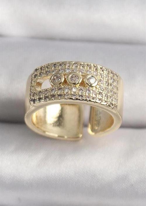Pirinç Gold Renk Zirkon Taşlı Messika Model Ayarlanabilir Kadın Yüzük