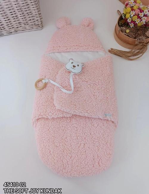 Yenidoğan Kulaklı Şapkalı Açılır Kucaklı Cırt Kapamalı Bebek Battaniyesi Kundak Pembe