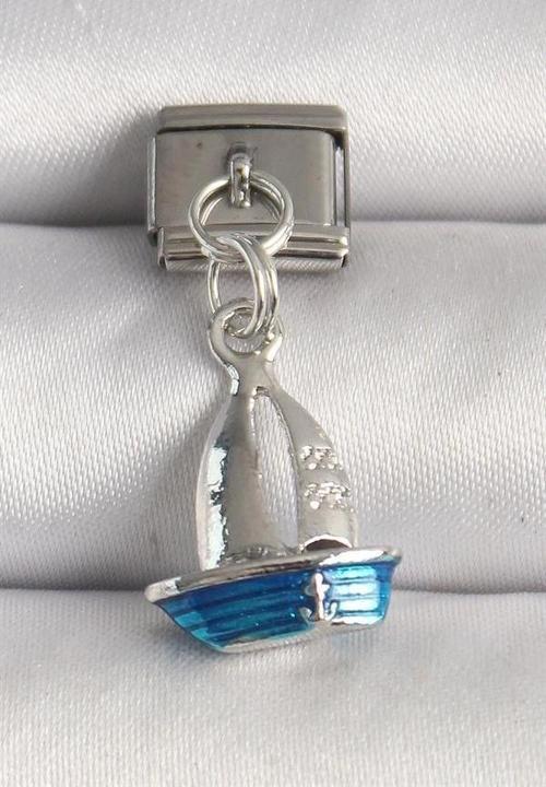 316L Çelik Gümüş Renk Mavi Yelkenli Model Nomination Charm