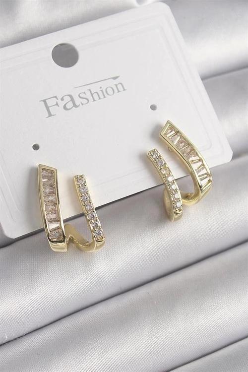 Pirinç Gold Renk Zirkon Taşlı Kadın Küpe
