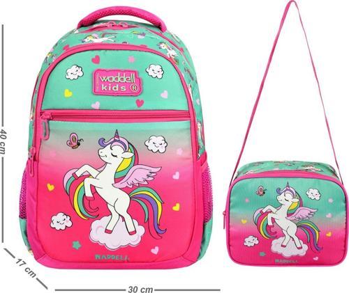 Lisanslı Pembe Unicorn Desenli İlkokul Çantası Beslenme Çantalı 24301