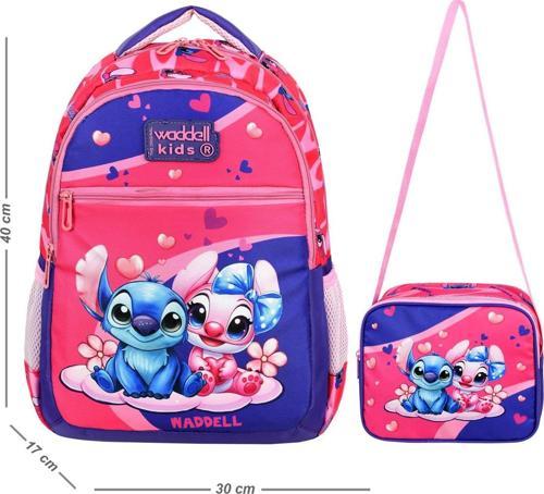Pembe Stich Desenli İlkokul Çantası Beslenme Çantalı 25204