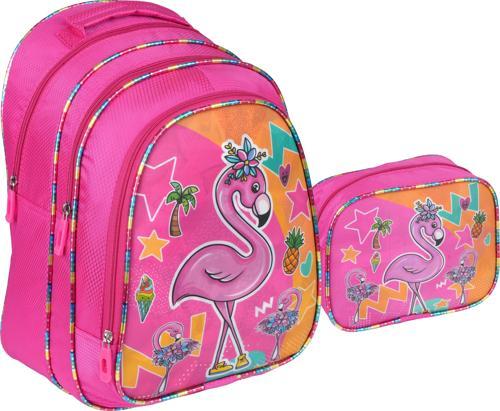 Pembe Flamingo Desenli İlkokul Çantası Beslenme Çantalı 1311-4