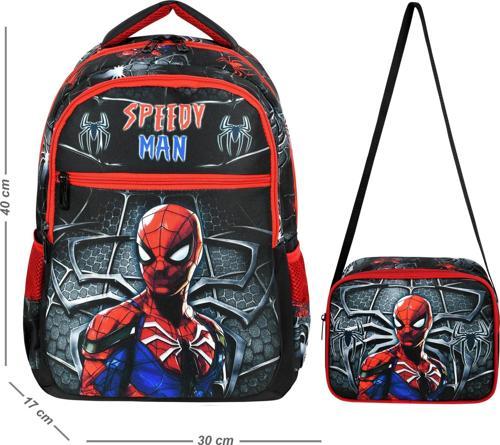 Speedy Man Desenli İlkokul Çantası Beslenme Çantalı 25207