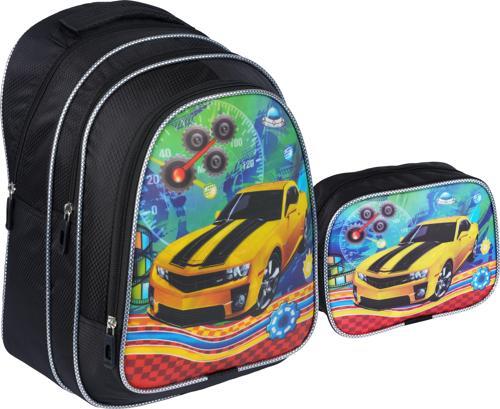 Sarı Araba Desenli İlkokul Çantası Beslenme Çantalı 1312-4