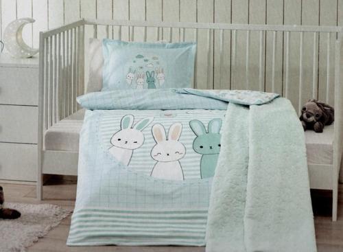 Hello Rabbit Mavi Battaniyeli Bebek Nevresim Takımı 8108