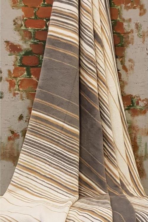 Pamuklu Tv Diz Battaniyesi Tek Kişilik 130x170 Striped Bej 3372