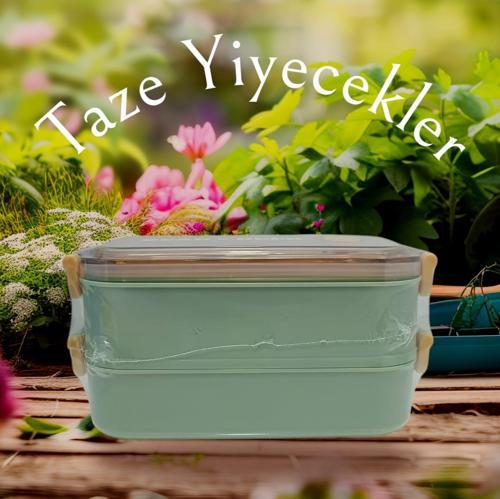 B&D İki  Katlı iki Bölmeli Paslanmaz Çelik Yeşil Beslenme Kabı  BES011