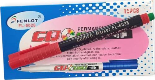 Fenlot KUTULU Kırmızı Asetat Permanent Cd Kalemi Medium Uçlu (12 ADET))