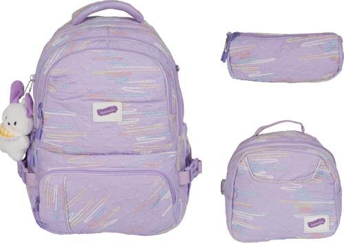 İthal Lila Üçlü Set Çocuk İlkokul Çantası 1430