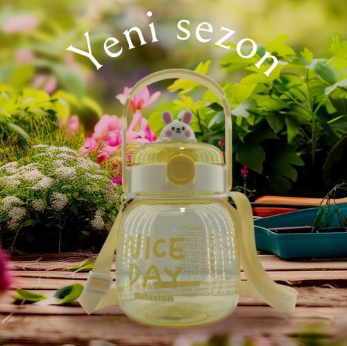 , Maskotlu, Hediyeli, Boyun Askılıklı, İthal Lüx Beyaz-Sarı Matara/Suluk 1100 Ml (450)