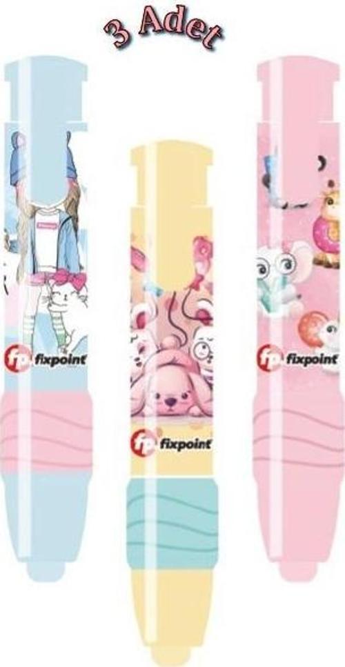 Fixpoint -3 Adet- Mekanik Otomatik Pastel Renkler Kız Seti Roket Silgi (P-1307)