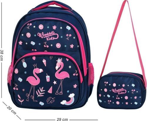 Lacivert Flamingo Desenli İlkokul Sırt ve Beslenme Çantası 5032