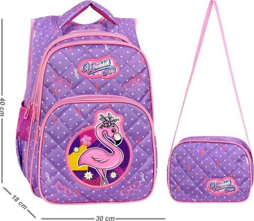 Lila Flamingo Desenli Embos İlkokul Çantası Beslenme Çantalı 24004