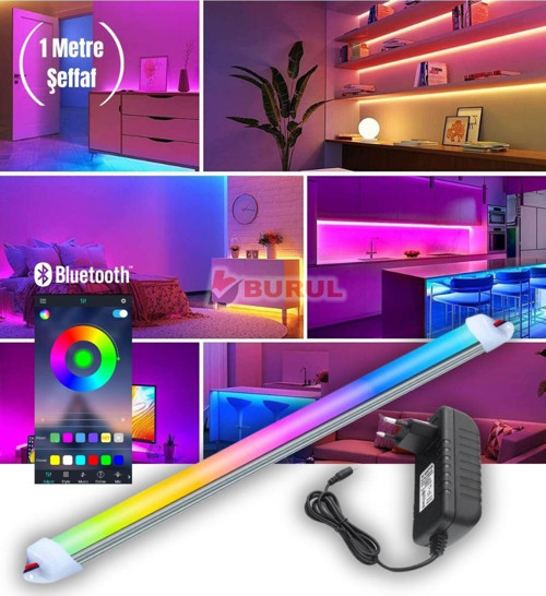 1 Metre Şeffaf 256 Renk Bluetooth Kontrol Rgb Çubuk Şerit Led Renk Değiştiren Led Işık Sb-6543